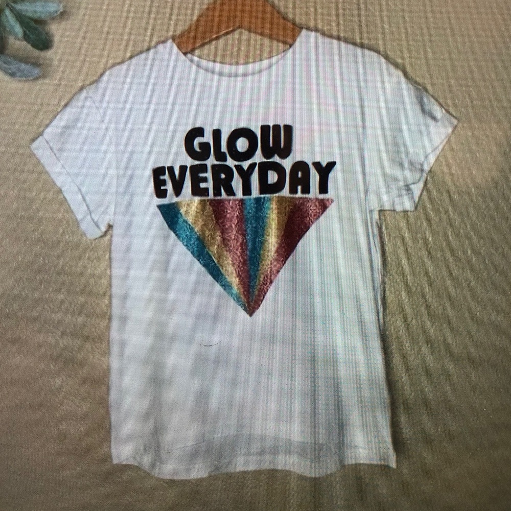 White T-Shirt with Rainbow Graphic